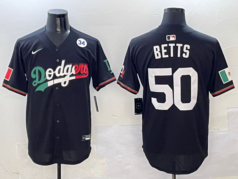 Men Los Angeles Dodgers #50 Betts Black Mexico Nike 2025 MLB Jersey style 8